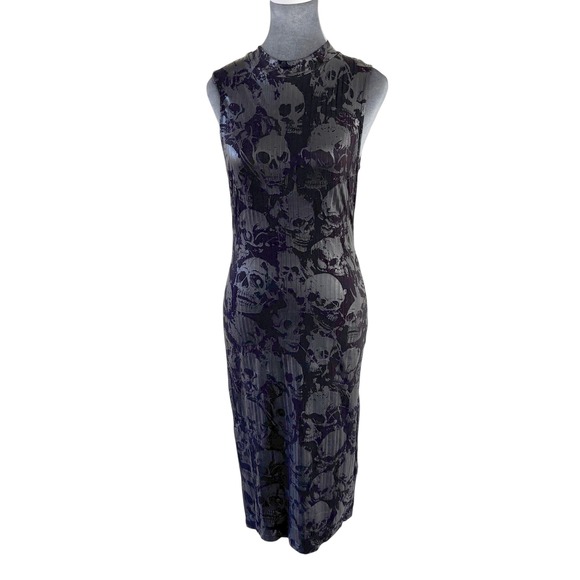 Killstar Dresses & Skirts - Killstar Skull Print Midi Dress L Gothic Punk Glam Stretch Sleeveless Darkwear